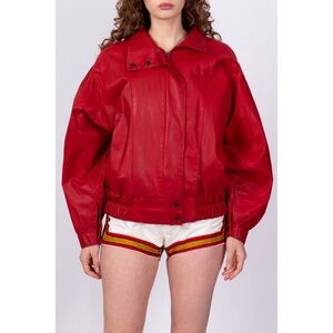 Red leather batwing sleeve jacket medium